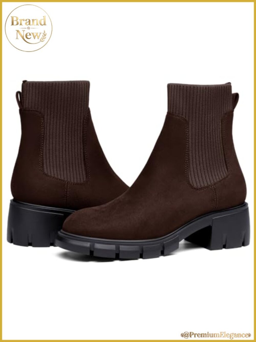 Platform Chunky Block Heel Chelsea Ankle Boots Lug Sole Elastic Combat Booties